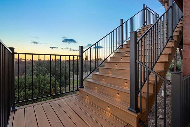Fortress Fe26 railing on a deck at sunset
