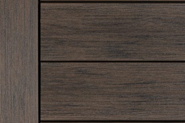 Decorators Vista decking board in Ironwood color.